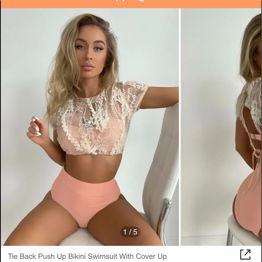 Brand new with tags Shein coral swimsuit and lace coverup